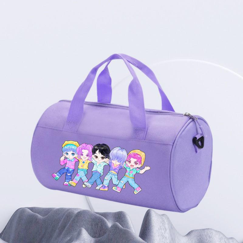 KPOP Witch Hunters Cartoon Printed Cylinder Fitness Bag Luggage Sports Handheld Shoulder Bag Travel Bag