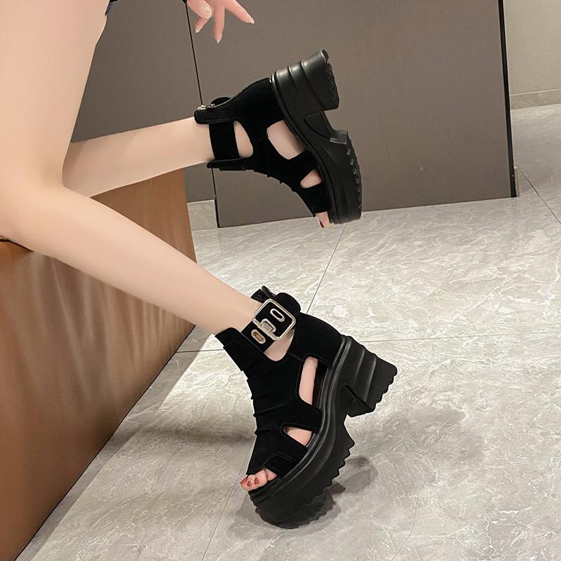 TUINANLE Women Sandals Summer High Heels Ladies Chunky Shoes Platform Wedges Sweet Zip White Sandals