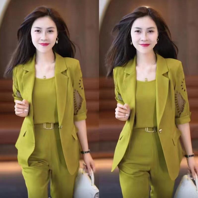 2024 Summer Chic Cutout Five-Sleeve Slimming Three-Piece Suit
