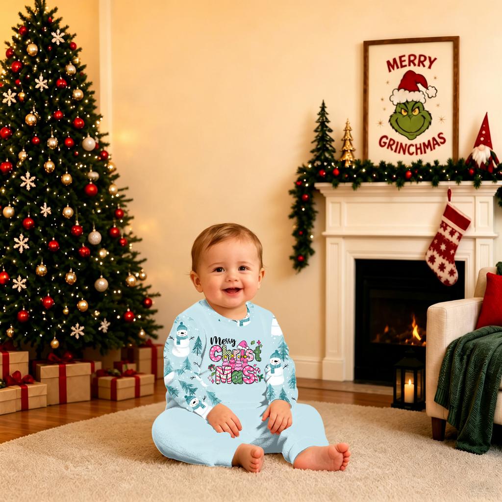 Christmas Print Long Sleeve Long Pants Family Matching Pajama Set for Holiday Loungewear