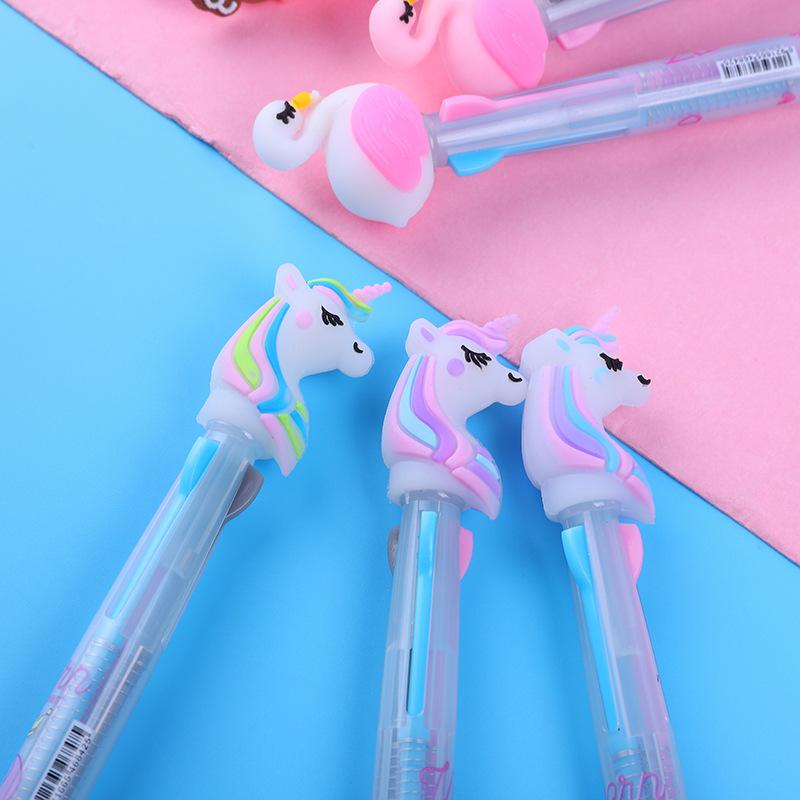 1Pc Cute Cartoon Multicolor Ballpoint Pens Kawaii Unicorn Swan Portable 3 Color Pen Writing School Stationery Office Supplies Back To School Season