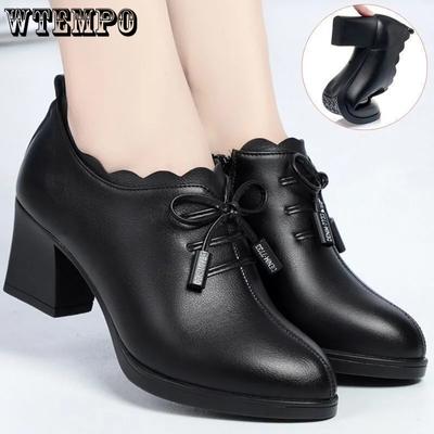 Scarpe da donna in similpelle con suola morbida, con tacco medio, antiscivolo, nere, casual, in PU, con cerniera