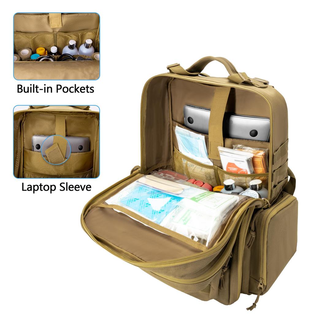 Damero First Aid Backpack Medical Backpack MOLLE Tactical Backpack with Straps for Outdoor Camping Hiking Khaki Y-shaped (Bag Only)
