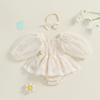 Citgeett Spring Infant Baby Girls Bodysuit Dress Lace Mesh Flower Pattern Long Puff Sleeve Jumpsuits Bow Headband Clothes
