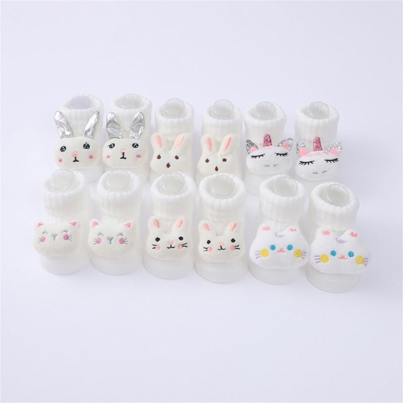 3 Paar Junge Mädchen Lauflernsocken Cartoon-Puppen Strickschuhe Bodenfußbekleidung