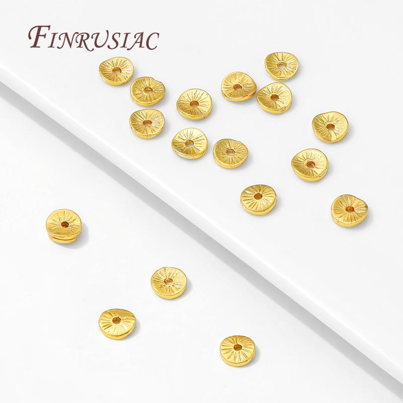 6mm 18K Gold Plated Round Spacer Beads For Jewelry Making,Brass Arcuate Embossing Beads Separators,Bead DIY Bracelet Accessories