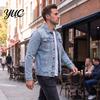 Solid Color Trucker Jacket Men Denim Jacket, Turndown Collar Button-Down Coat, Multi Pocket Retro Motorcycle Style Apparel Casual for Hip Hop