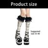 Cotton Knee Length Socks for Women Ruffle Lace Top Grunge Skull Music Note Print Stockings for Dance and Everyday Use