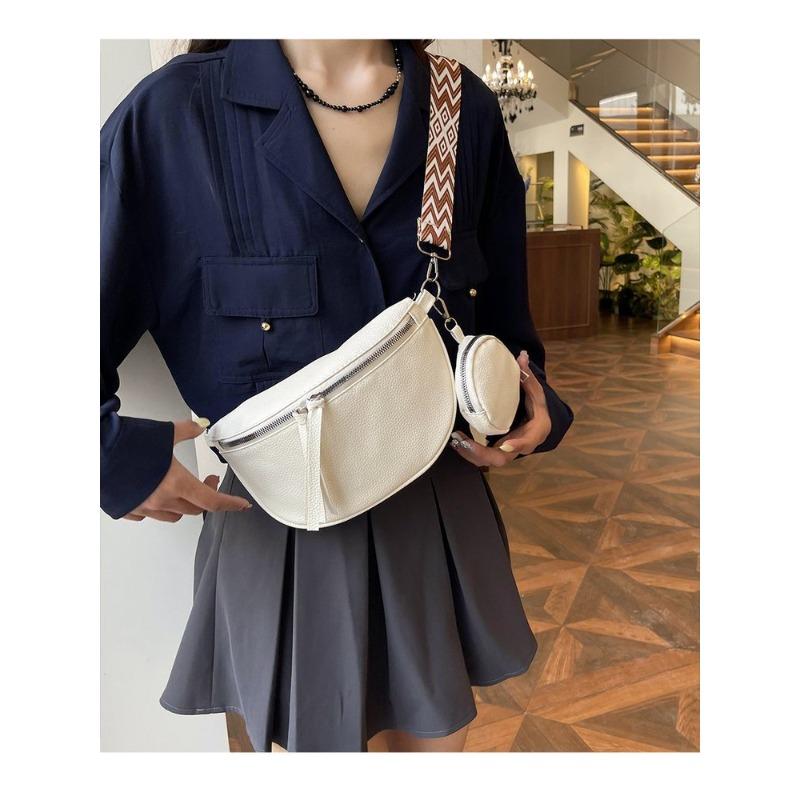 2026Casual Solid Color Commuter Bag Simple Western Style Street Style Fashi Crossbody Chest Bag Travel Waist Bag Two-piece Set