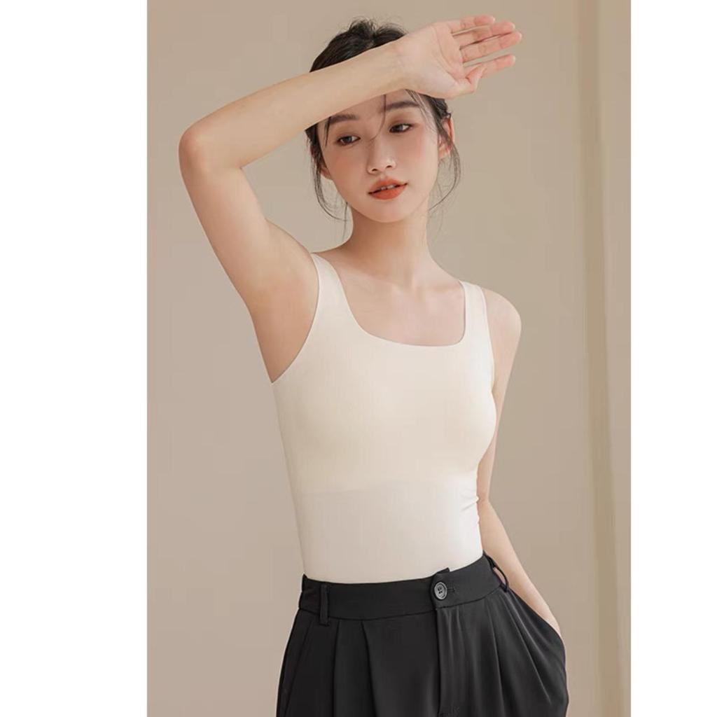 Square Neck Seamless Camisole with Chest Pads: Comfortable, Wide Strap, Fixed Cups, Beautiful Back Design for Women.