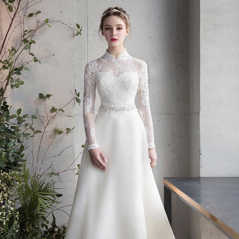 Satin Light Wedding Dress 226 Bridal Elegant Forest Long Sleeve Party Gown Super Fairy Travel