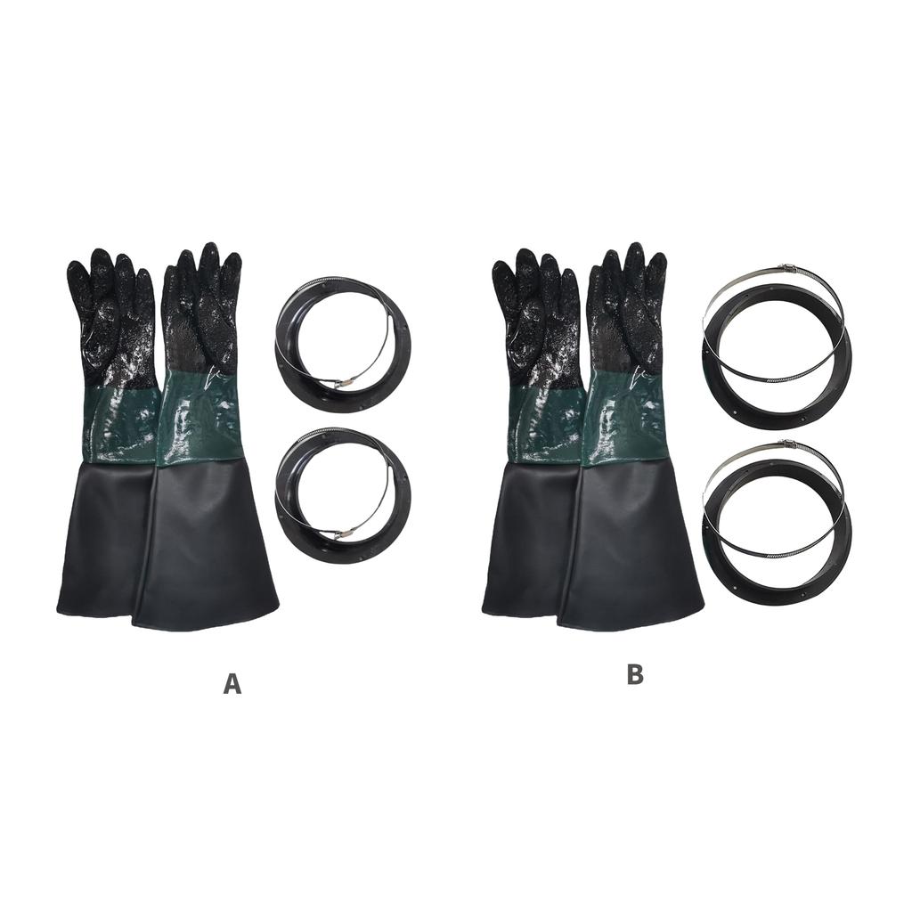 Sandstrahlmaschine Handschuhe Baumwollfutter und Partikelgriff Lange Handschuhe mit Handschuhhalter Set für Sicherheit und Langlebigkeit