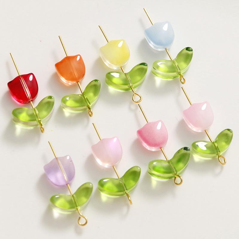 30Pcs Tulips Flower Lampwork Beads Multicolor Glass Flora Beads Multicolor Loose Beads For Diy Bracelets Jewelry Making