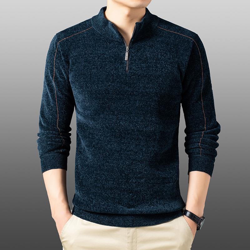 CHIC STUDIO Heren Velvet Chenille Heren Trui Winter Nieuw Heren Halve Rits Verdikte Warme T-shirt Effen Kleur Onderhemd XXXXL