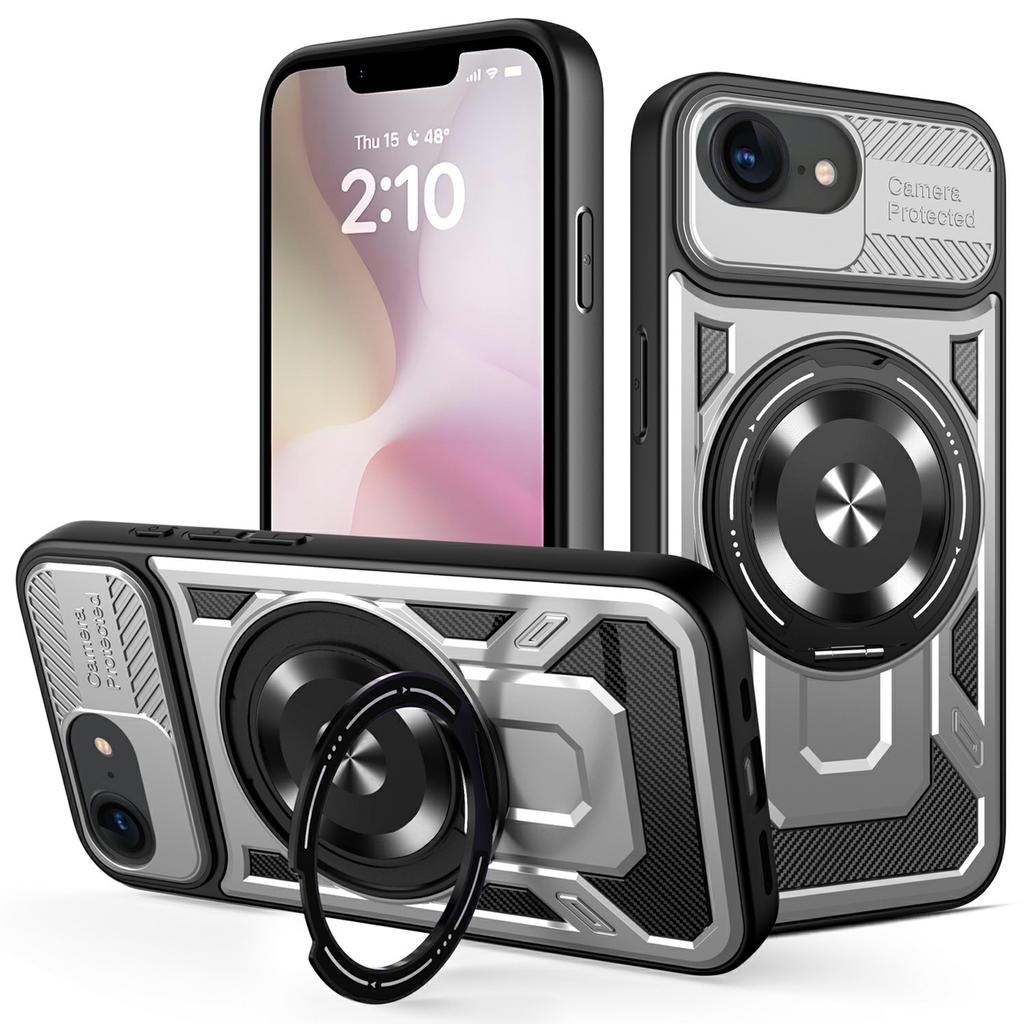 For iPhone 16e Magnetic Case Rotating Kickstand TPU+PC Phone Cover