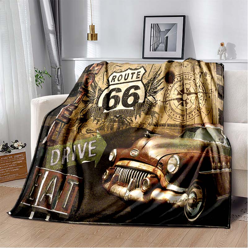 HD Vintage Route 66 Americká Historická Mateřská Silnice Tištěnádeka Domácí Extra Velká Měkká Potah na Rozkládací Pohovku Cestovnídeka Dárek