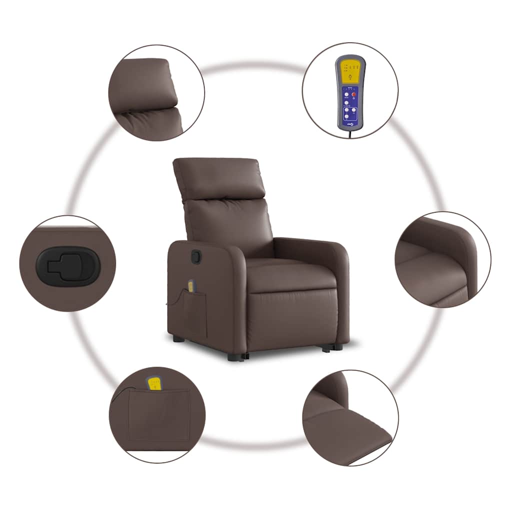Vidaxl Lift-Up Massage Chair, Reclining, Brown, Eco-leather