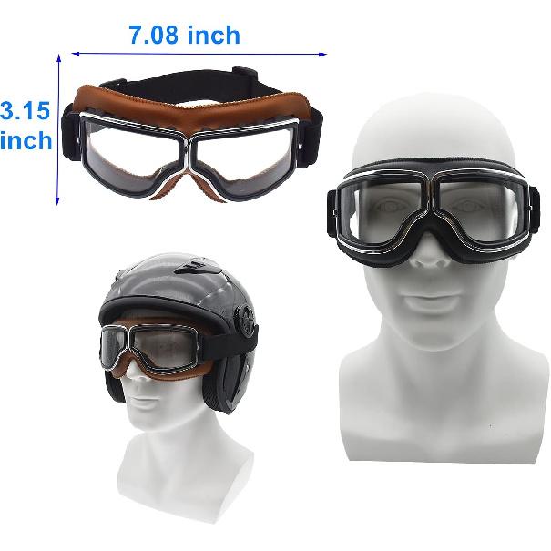 Motorcycle Goggles,2 Pack Vintage Anti Fog Pilot PU Leather Glasses Dustproof ATV Off Road Motorbike Helmet Eyewear Protect For Ridding Motorcross