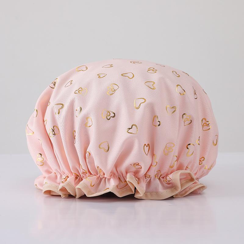 Double-layer Shower Cap  Waterproof Hair Cap  Gold-embossed Printed Polyester-cotton PEVA Shower Cap  Women's Bathing and Bathing Style