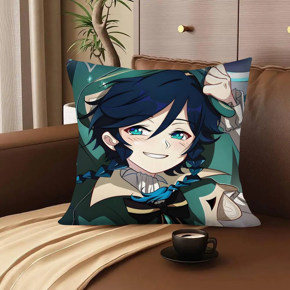 1pc Anime Genshin Impact Game Barbatos Venti Pillow Case Fashion Square Pillowcase Bedroom Sofa Room Ins Decoration Leisure 16x16Inch