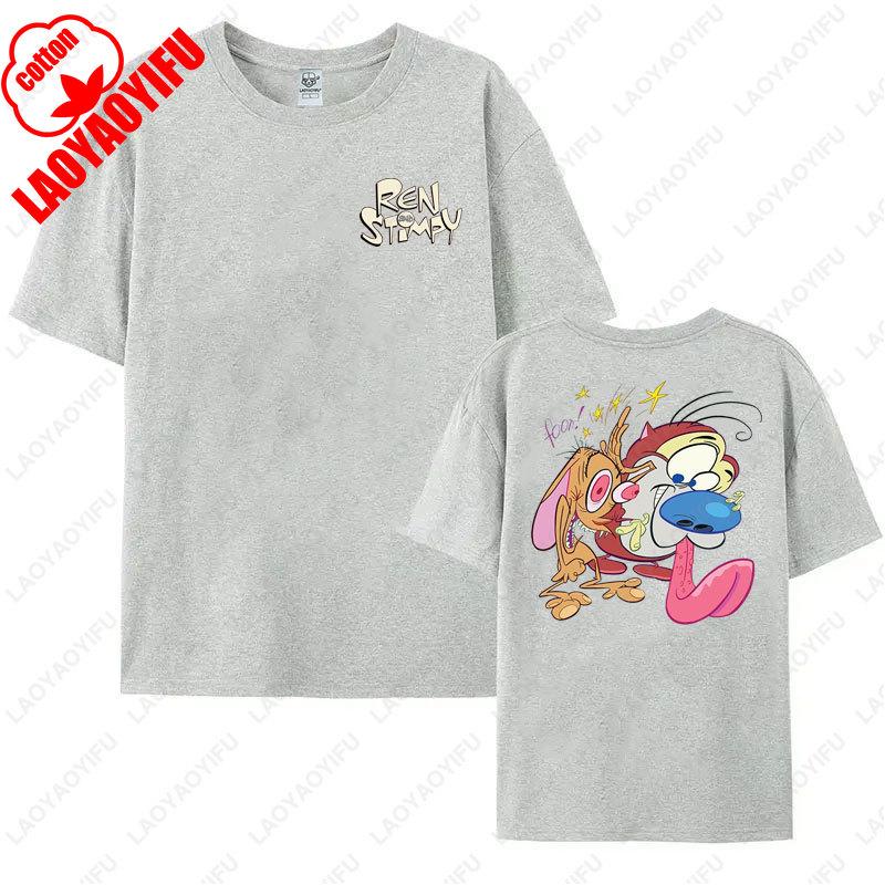 80s Ren Stimpy Show Television Nickelodeon Cartoon Double Sided Tshirt Medium Harajuku Lovely Summer Style Hipster Cotton Tees