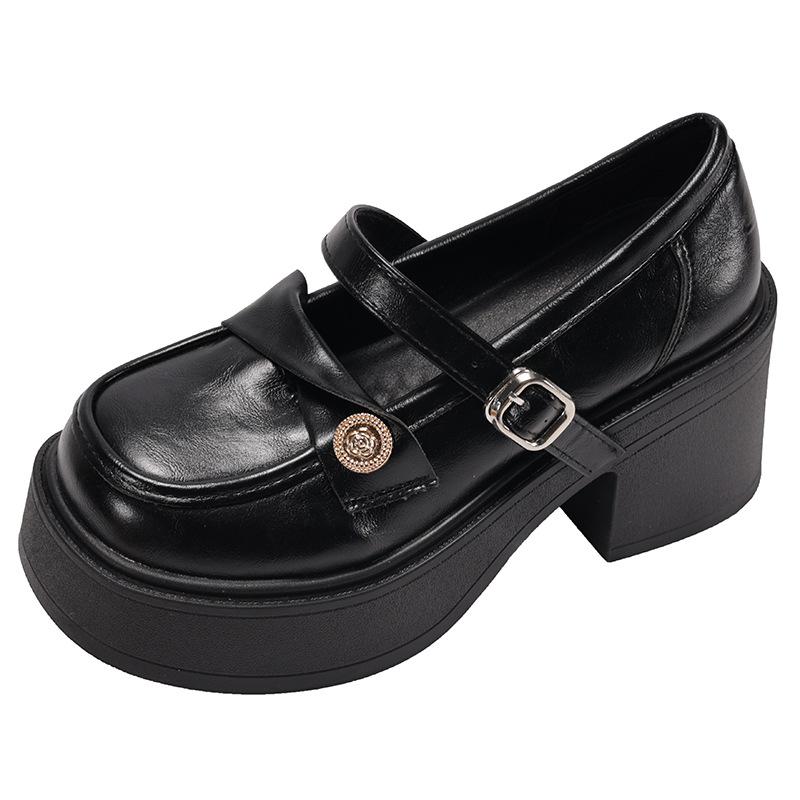 Black British style platform thick high heel small leather shoes women's 2025 new autumn skirt JK Mary Jane single shoes