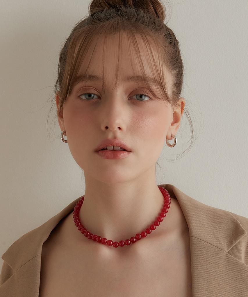 Tatiana (Silver 925) Red Jade Candy Ball Necklace Nz2143