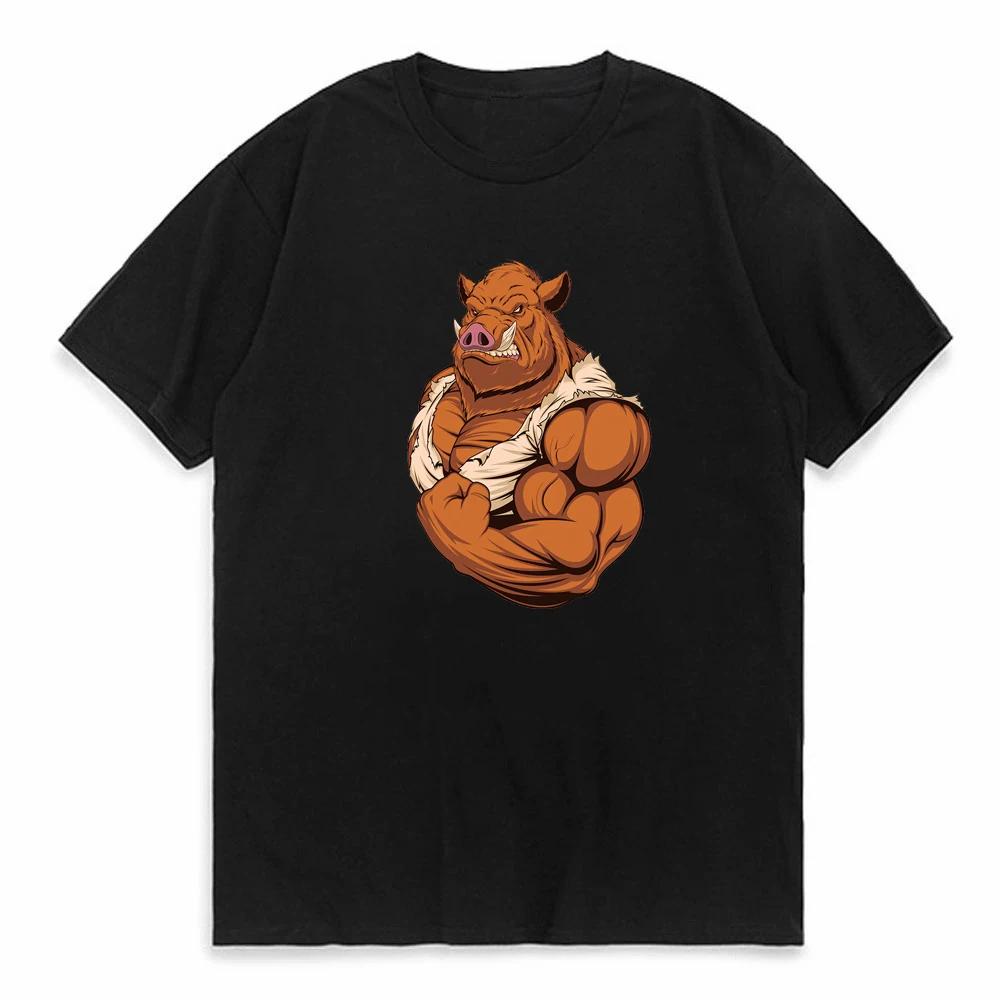 Cartoon Bear Muscle Training Unisexs T Shirts Summer Funny Rune Unisex Round Neck Clothing Unisex Clothes Funny Letter Print Tees