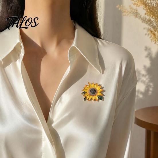 Alloy Floral Brooch Rhinestone Sunflower Brooch, Decorative Lapel Pin for Men Daily Wear Women, Jewelry Accessory Coats Dresses Scarves