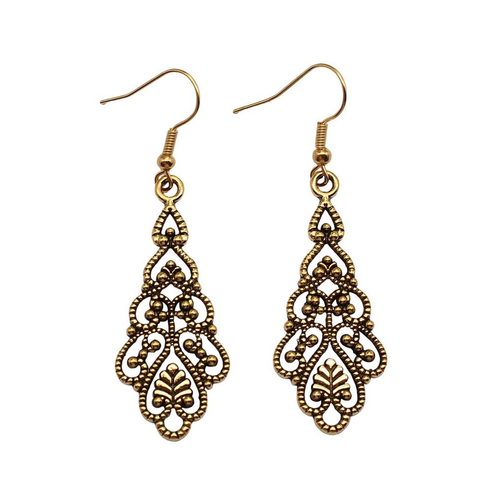 Filigree Teardrop Dangle Earrings Vintage Boho Leaf Drop Earrings For Women Ethnic Retro Jewelry