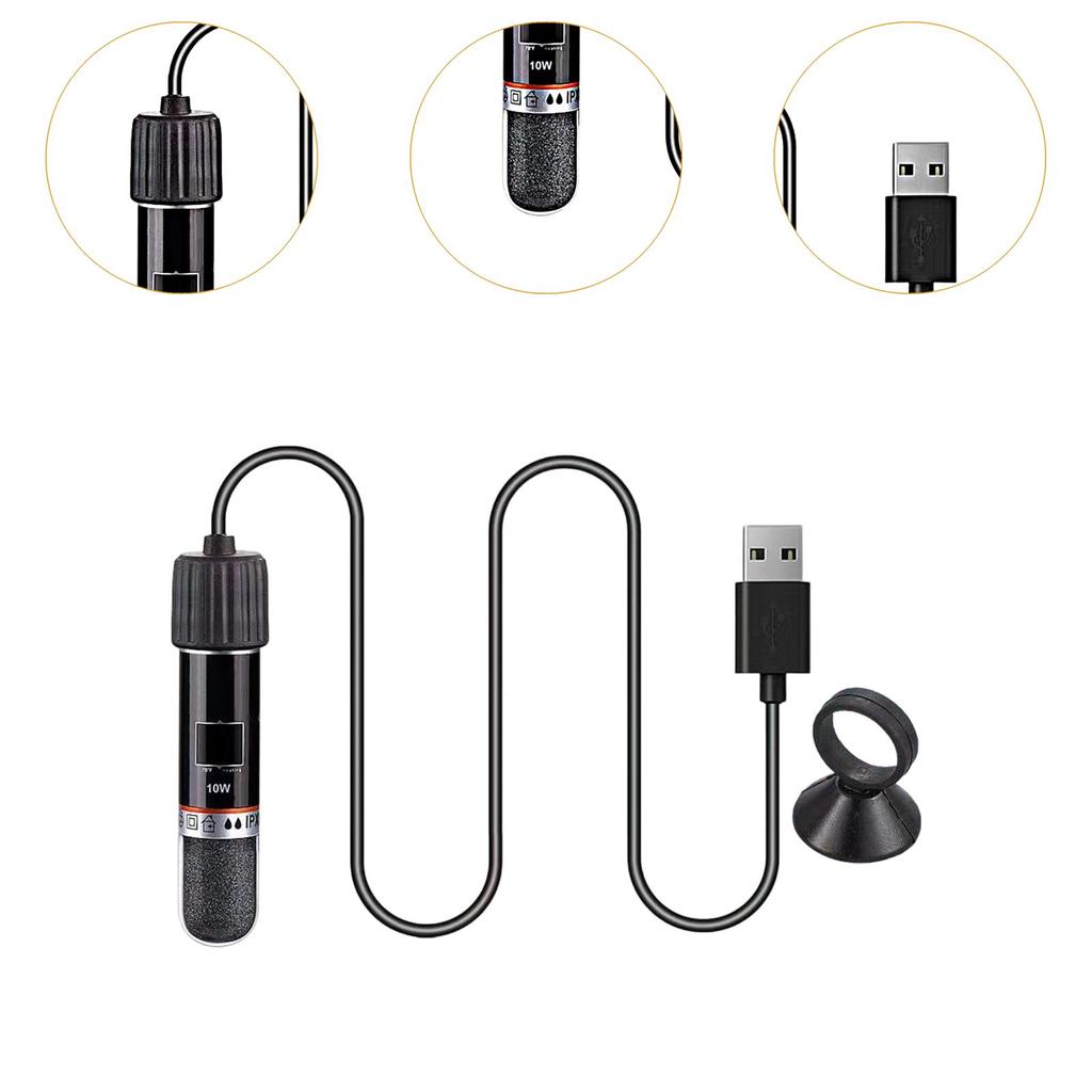 USB 10W Digital Display Aquarium Heater with Fixed Suction Cup Adjustable Small Water Tank Heat Rod Heater for Fish Tank