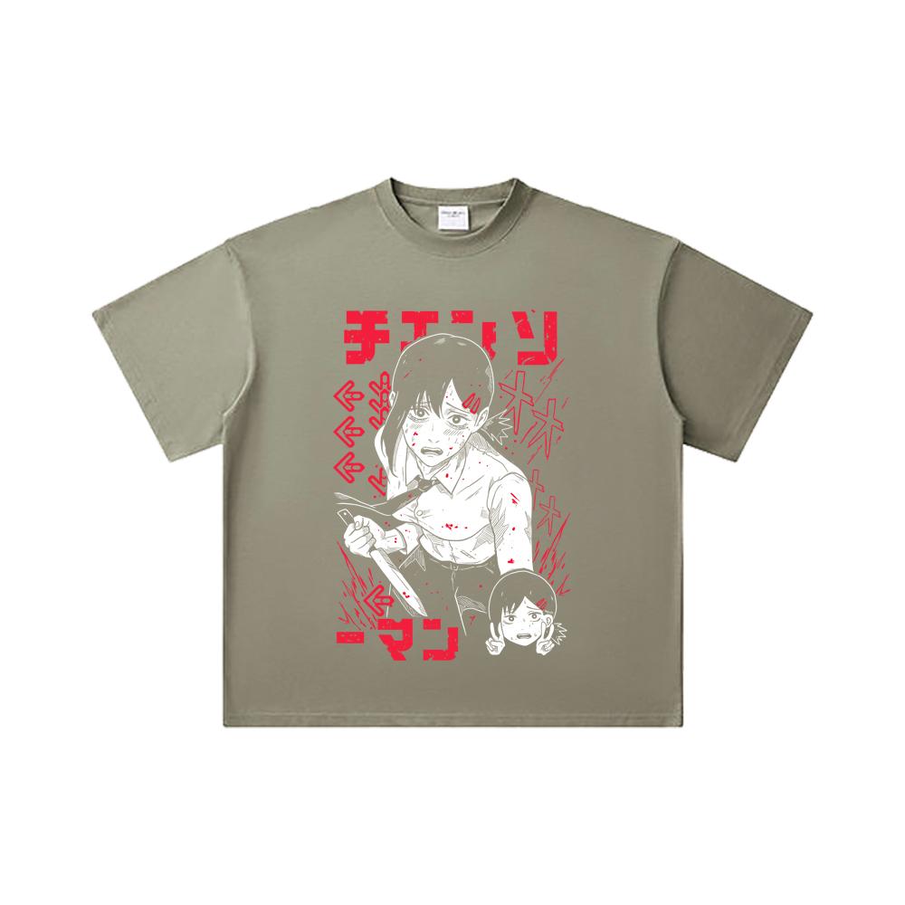 260 GSM Double Yarn 32 Count 100% Cotton Chainsaw Man V14 Kobeni Print Unisex Heavy Cotton T Shirt
