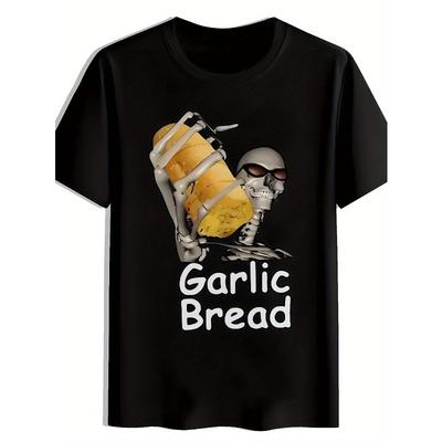 European Size Men's Black Graphic Tee - Funny Skeleton Design, Casual Round Neck Short Sleeve T-Shirt, Lightweight Polyester, Summer Essential