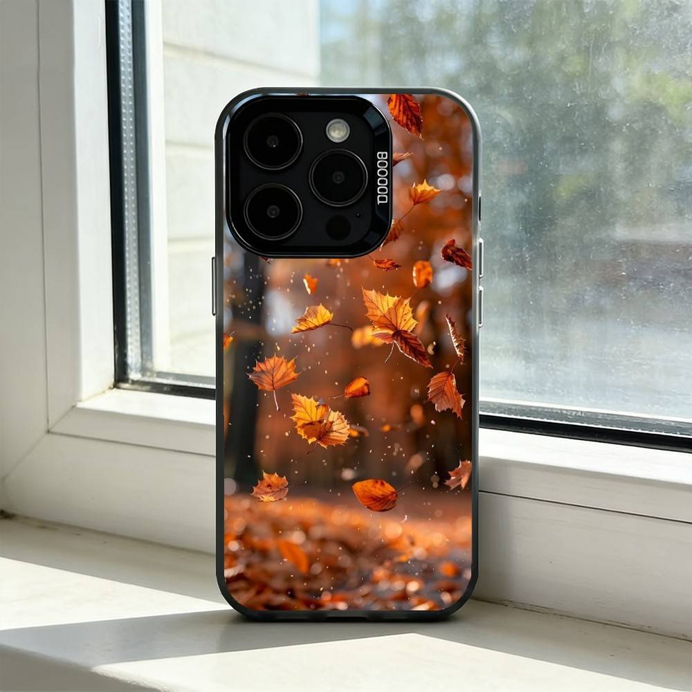 Colorful L-Leaves Phone Case For iPhone 17,16,15,14,13,12,11 Plus,Pro Max,XS,Colorful Silver Phone Case Funda Cover