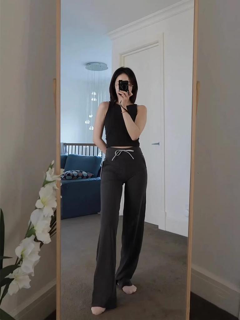 LULU ZGLY Antibakterielle High-Waist Weitbein-Yogahose - Nude-Gefühl, Elastische Fitness- & Lauf-Langhose für Damen im Herbst.