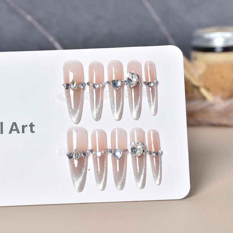 Nude Cat Eye Long Press-On Nails - Small Dog 4.0, Handmade High-End Look, Finish