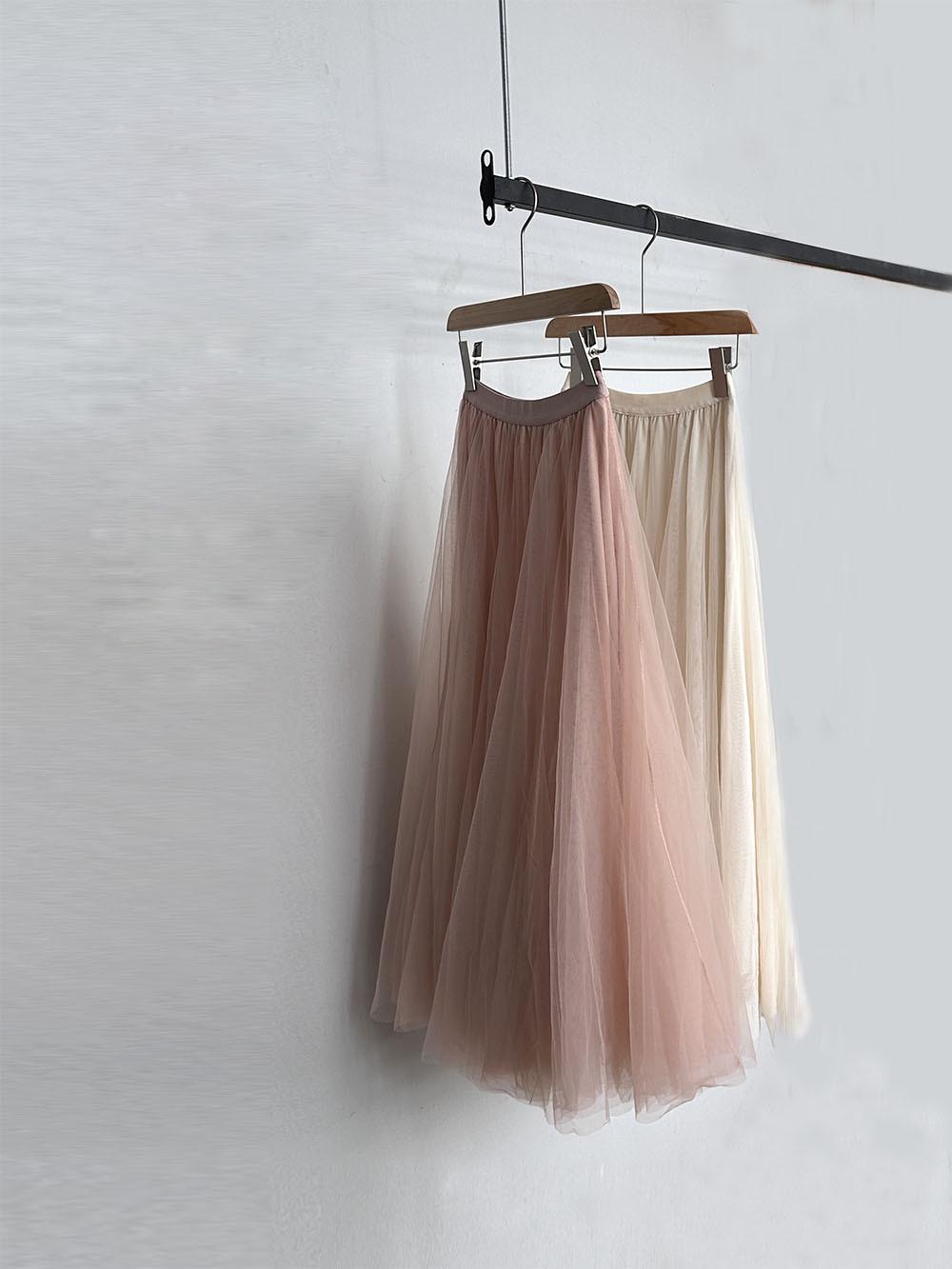 

Весна и осень 2025 Юбка миди А-силуэта из розовой марли с высокой талией - Женская супер-фея драпировка зонтиком M абрикосовый