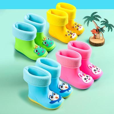 Winter New Children's Rain Boots Korean Version Cartoon Animal Baby Water Shoes Boys Plus Velvet Warm Girls Rain Boots