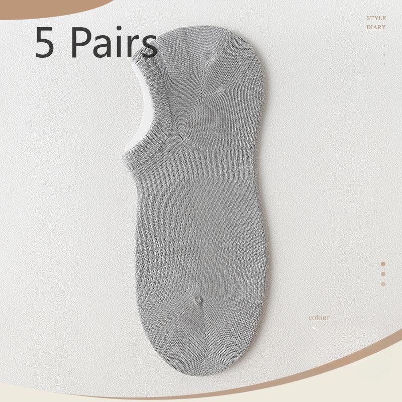 5 Pairs of Boneless Boat Socks Men's Summer Thin Mesh Breathable Socks Invisible Not Off The Heel Anti-odour Shallow Mouth Short Socks