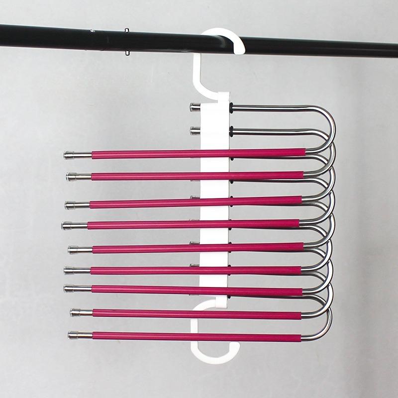 1pc Space-Saving S-Type Pants Hanger - 9-Tier Non-Slip Organizer,Extra 5 Hooks for Jeans, Leggings, Trousers,Increases Closet