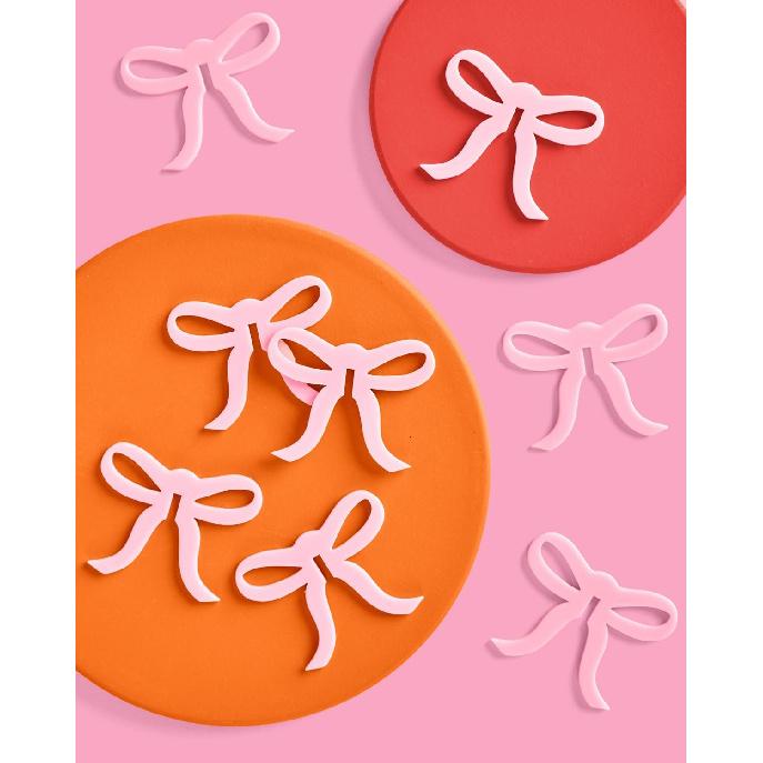 xo, Fetti Pink Bow Drink Markers - 8 count, 2" | Tying the Knot Bachelorette Party, Coquette Birthday Party Accessory, Girly Ribbon Party Drink