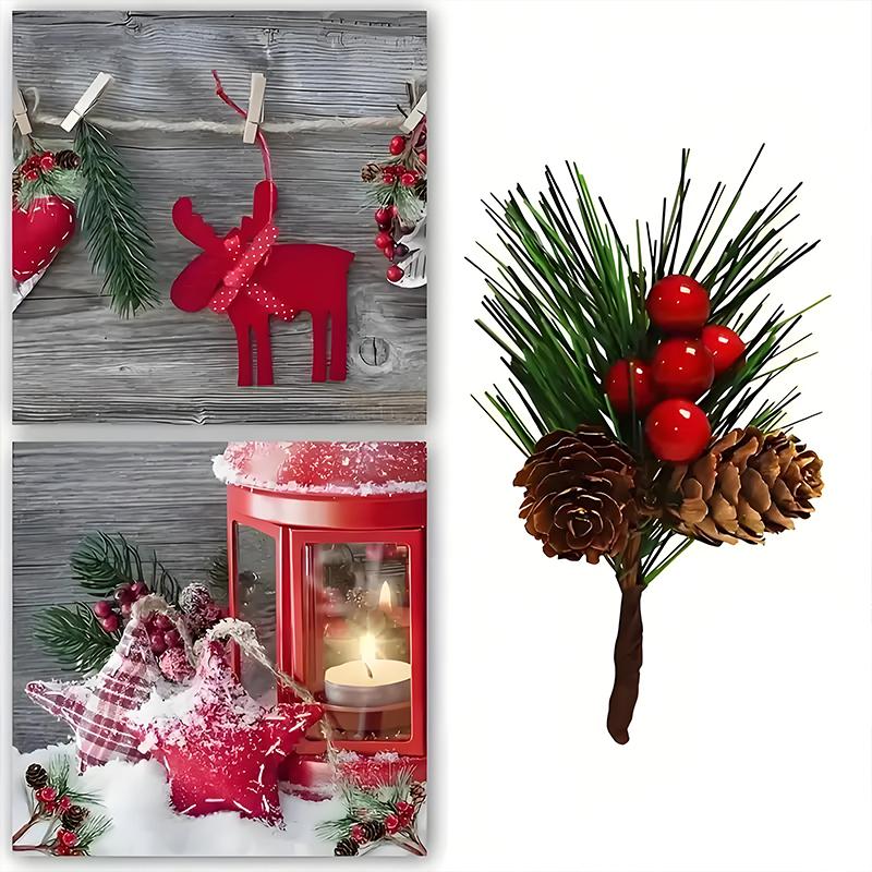 10PC Hanging Ornaments Christmas Decor Simulation Branches DIY Xmas Wreath Artificial Pine Cone Picks Holiday Decor Crafts
