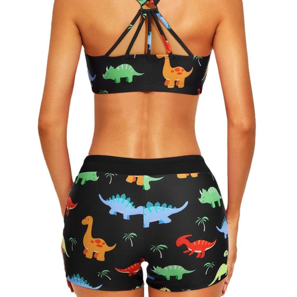 2025 Stylish European & American Women's Printed Bikini Three-Piece Set with Hollow Out, Backless Design & Belly Coverage