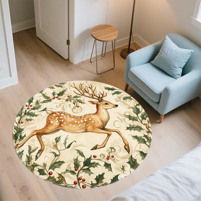 Laufendes Reh,Runder Teppich,Teppich für Wohnzimmer Schlafzimmer Sofa Spielzimmer Dekor,Rutschfeste Fußmatte