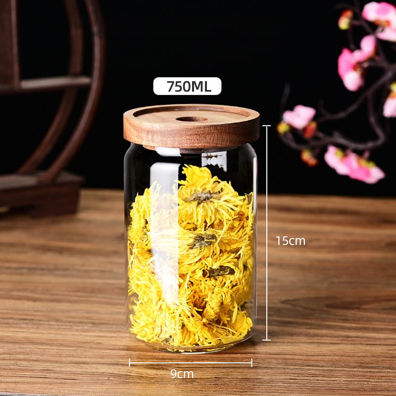 Glass Storage Jars with Wood Lids,Airtight Clear Containers for Kitchen Pantry,Tea,Spices and Coffee Beans