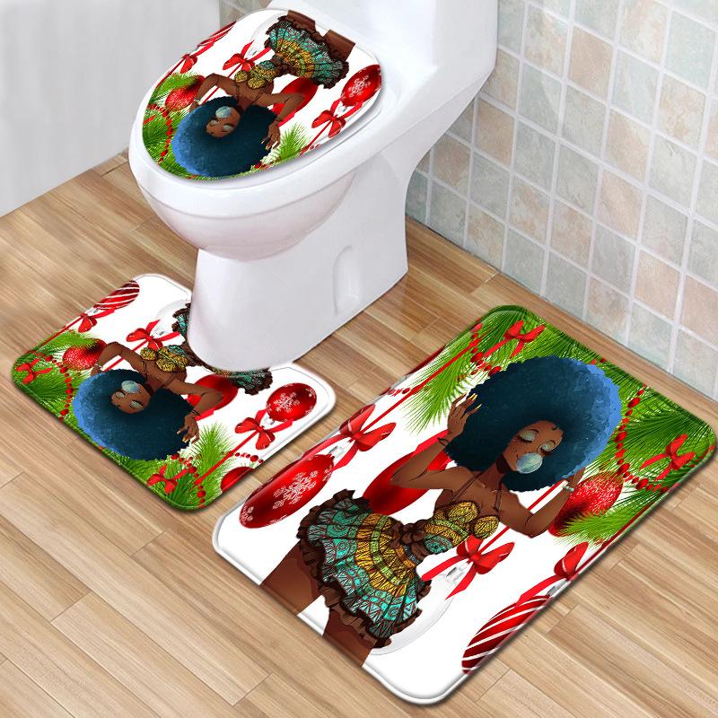 African Women'S Bathroom Floor Mat Three-Piece Bathroom Carpet Toilet Mat Set Doormat Bathroom Non-Slip Mat
