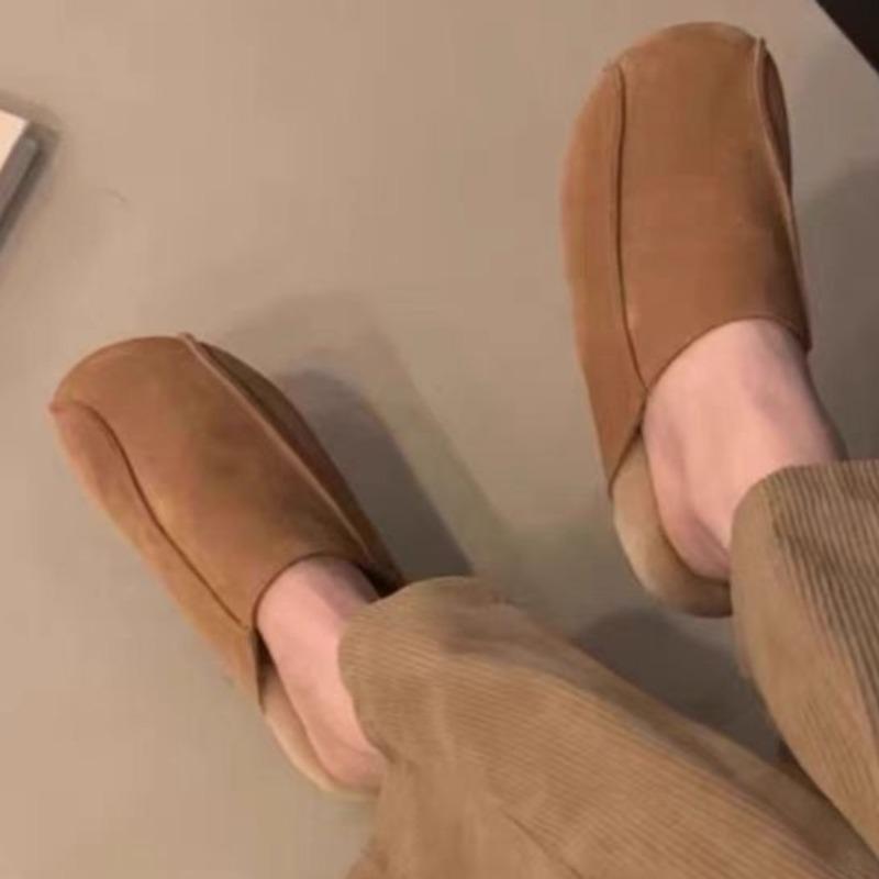 

Fashion Flats Women Suede Mules Shoes Fashion Casual Autumn Slippers Designer Comfort 2025 Slingback Shoes Classical New Mujer Sandalias 35 коричневый