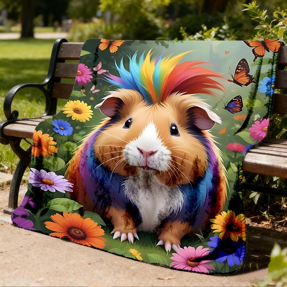 1pc Guinea Pig Outdoor Flannel Blanket , Machine Washable Perfect Gift for Birthday , Holiday Travel Accessory , Durable Material