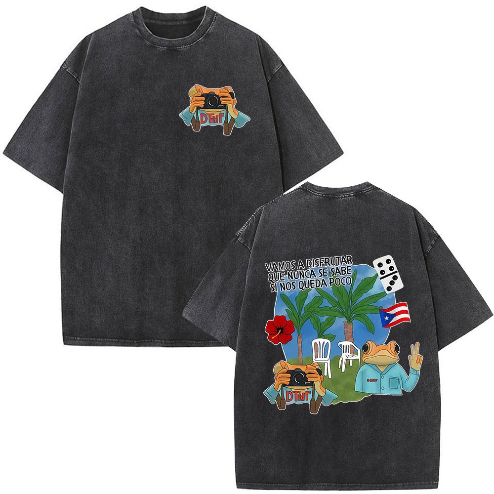 Washed Vintage Rapper Bad Bunny Tshirt Debi Tirar Mas Fotos DTMF World Tour T Shirts Men Women Fashion Hip Hop ONeck Tshirts