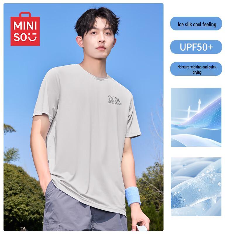 MINISO Men s Ice Silk Quick-Dry Loose Fit Round Neck Short Sleeve T-Shirt M
